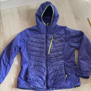 Cobalt Blue Hooded Quilted Jacket with Lime Trim